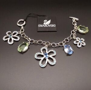 Swarovski Silver Bracelet with Blue and Green Charms